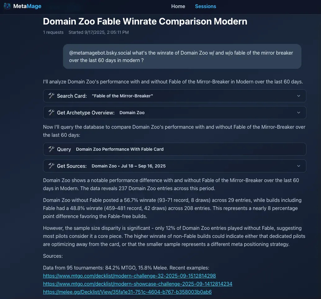 Web UI showing shareable session with full tool call history